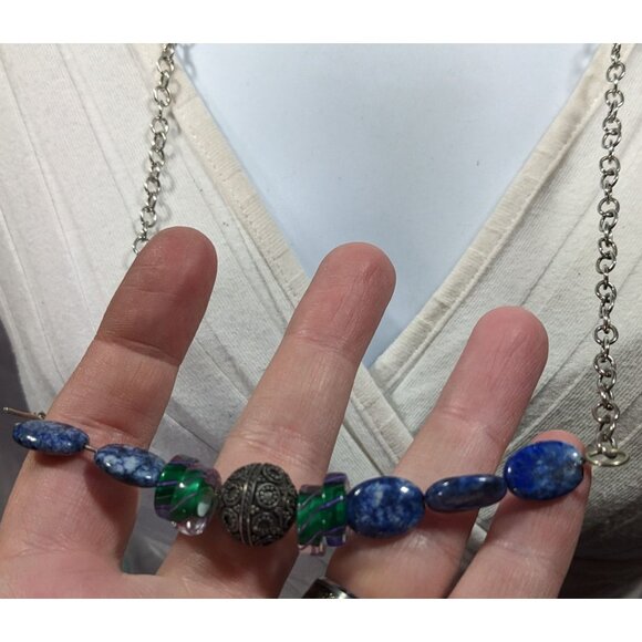 Handmade Beaded Lapis Lazuli And Glass Beaded Necklace - Picture 5 of 7